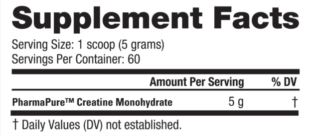 Creatine Monohydrate: Supplement Facts panel. Full text below the image: open "Read the Supplement Facts as text".