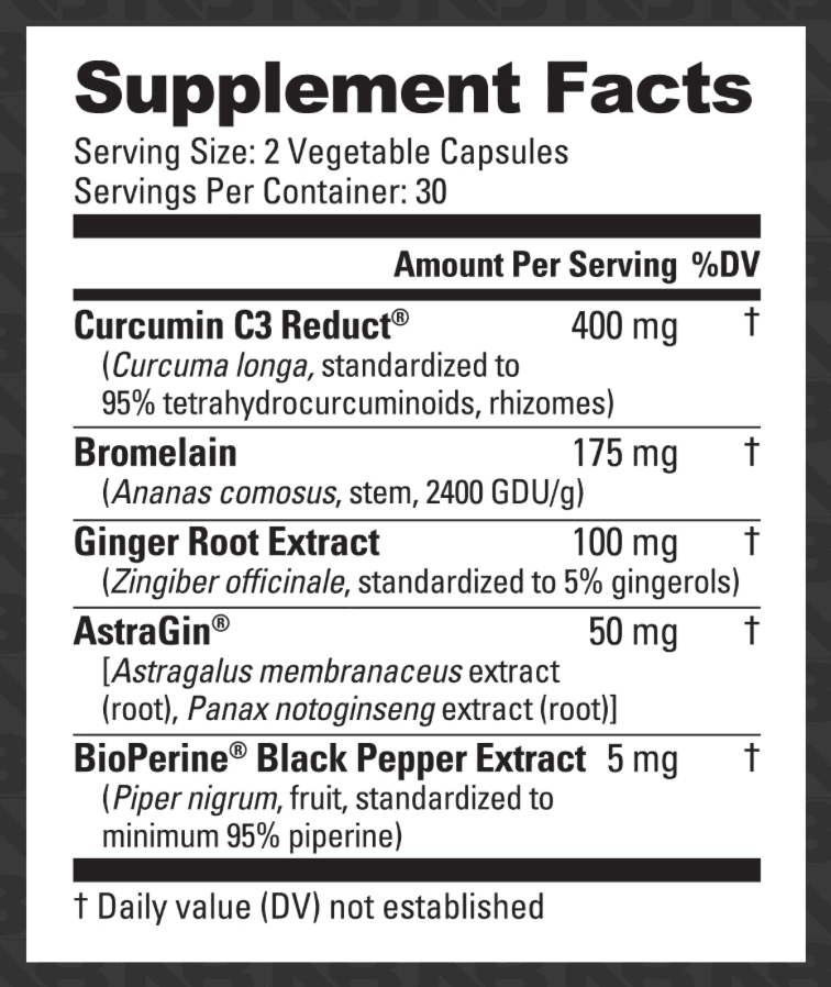 Curcumin Advanced: Supplement Facts panel. Full text below the image: open "Read the Supplement Facts as text".