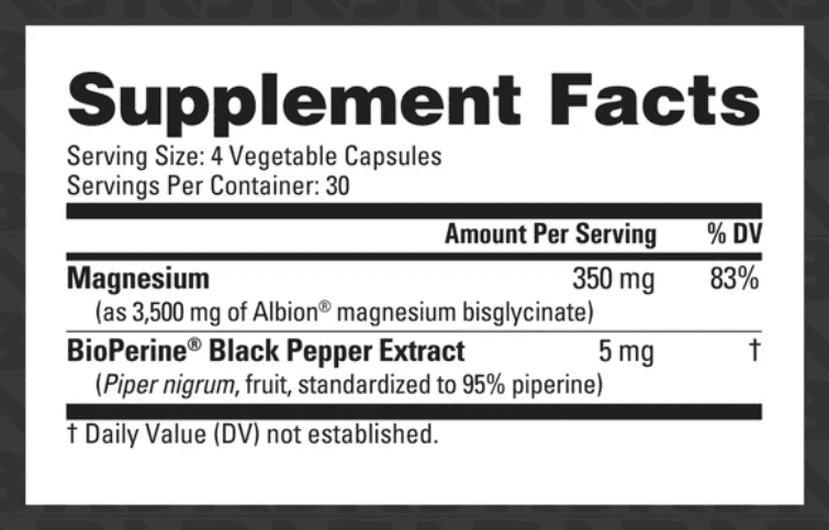 Magnesium Glycinate: Supplement Facts panel. Full text below the image: open "Read the Supplement Facts as text".