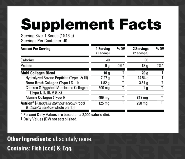 Multi Collagen: Supplement Facts panel and ingredient list. Full text below the image: open "Read the Supplement Facts as text".